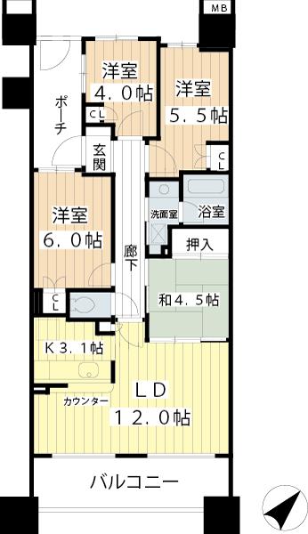 Floor plan. 4LDK, Price 45,300,000 yen, Occupied area 74.76 sq m , Balcony area 12.3 sq m area occupied 74 square meters more than 4LDK. It is recommended in the floor plan to the family.