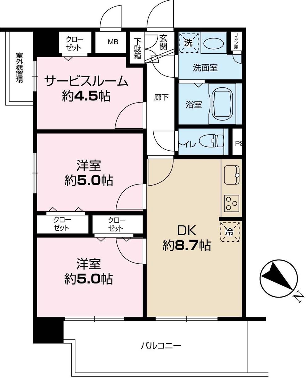 Floor plan. 2DK + S (storeroom), Price 25,800,000 yen, Occupied area 54.06 sq m , Balcony area 9.58 sq m