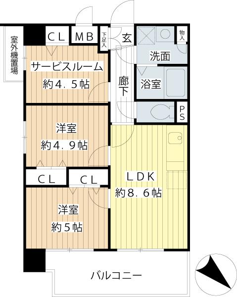 Floor plan. 2LDK + S (storeroom), Price 27,800,000 yen, Occupied area 54.06 sq m , Balcony area 9.58 sq m
