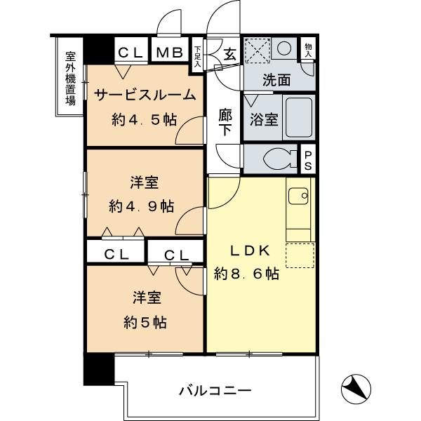 Floor plan. 2LDK + S (storeroom), Price 27,800,000 yen, Occupied area 54.06 sq m , Balcony area 9.58 sq m 2SLDK There housed in each room