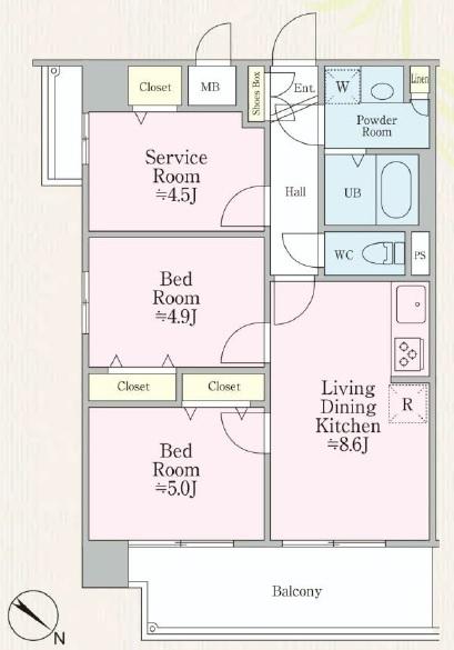 Floor plan. 2LDK + S (storeroom), Price 27,800,000 yen, Occupied area 54.06 sq m , Balcony area 9.58 sq m