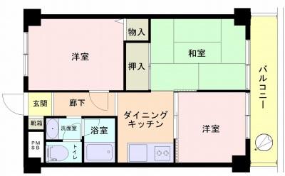 Floor plan. 3DK, Price 10.8 million yen, Occupied area 44.01 sq m , Balcony area 6.7 sq m