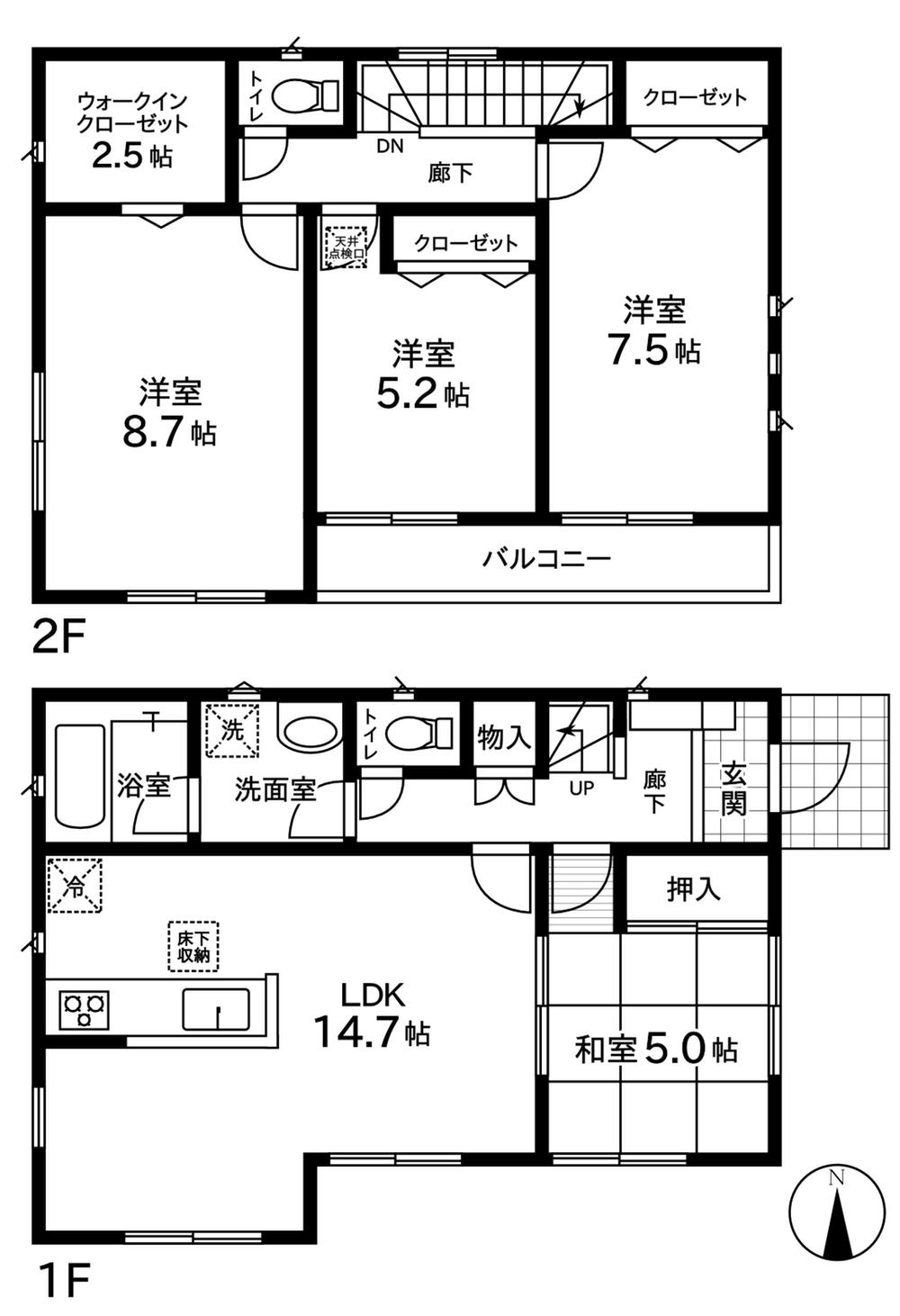Floor plan. Price 43,800,000 yen, 4LDK+S, Land area 106.53 sq m , Building area 98 sq m