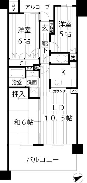 Floor plan. 3LDK, Price 30,800,000 yen, Occupied area 63.89 sq m , Balcony area 11.7 sq m