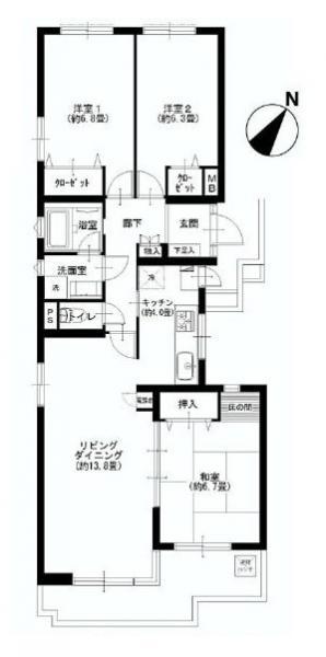 Floor plan. 3LDK, Price 23,900,000 yen, Occupied area 81.48 sq m , Balcony area 9.24 sq m