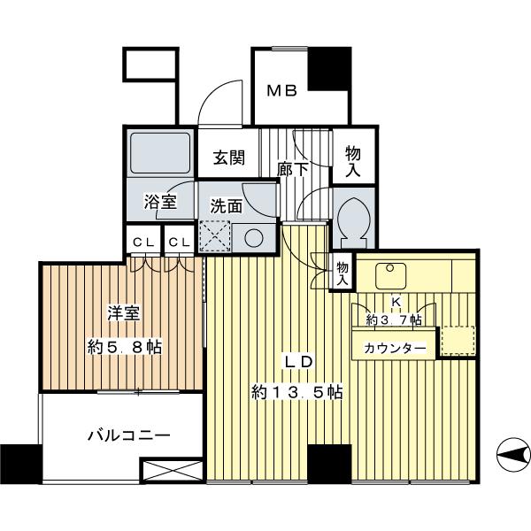 Floor plan. 1LDK, Price 45,900,000 yen, Occupied area 51.61 sq m , Balcony area 6.49 sq m