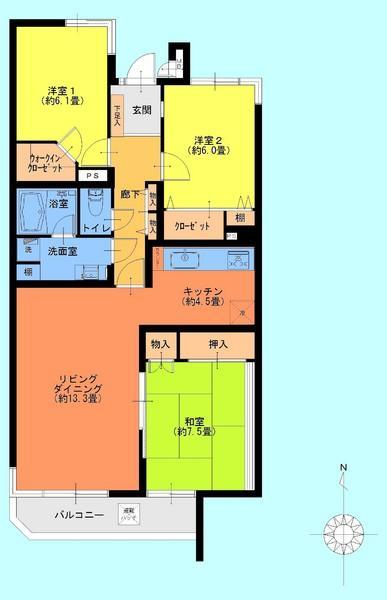 Floor plan. 3LDK, Price 24,900,000 yen, Occupied area 83.81 sq m , Balcony area 6.12 sq m