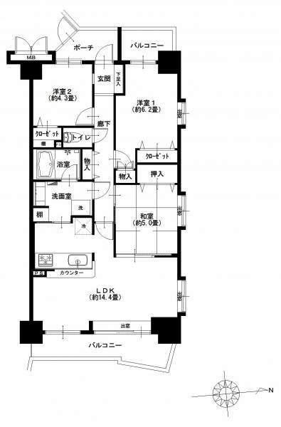 Floor plan. 3LDK, Price 36,900,000 yen, Occupied area 68.97 sq m , Balcony area 12.29 sq m