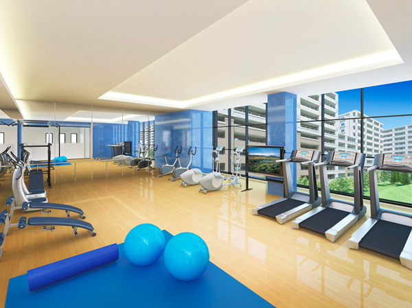 Shared facilities.  [Space to enjoy moving the body, Fitness Arena] Fitness arena with a variety of training equipment. There is no need to go to the gym, In private space, You can feel free to maintain physical fitness and health. (Rendering)