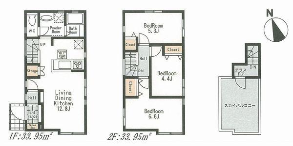 Floor plan. (Building 2), Price 29,800,000 yen, 3LDK, Land area 80 sq m , Building area 67.9 sq m