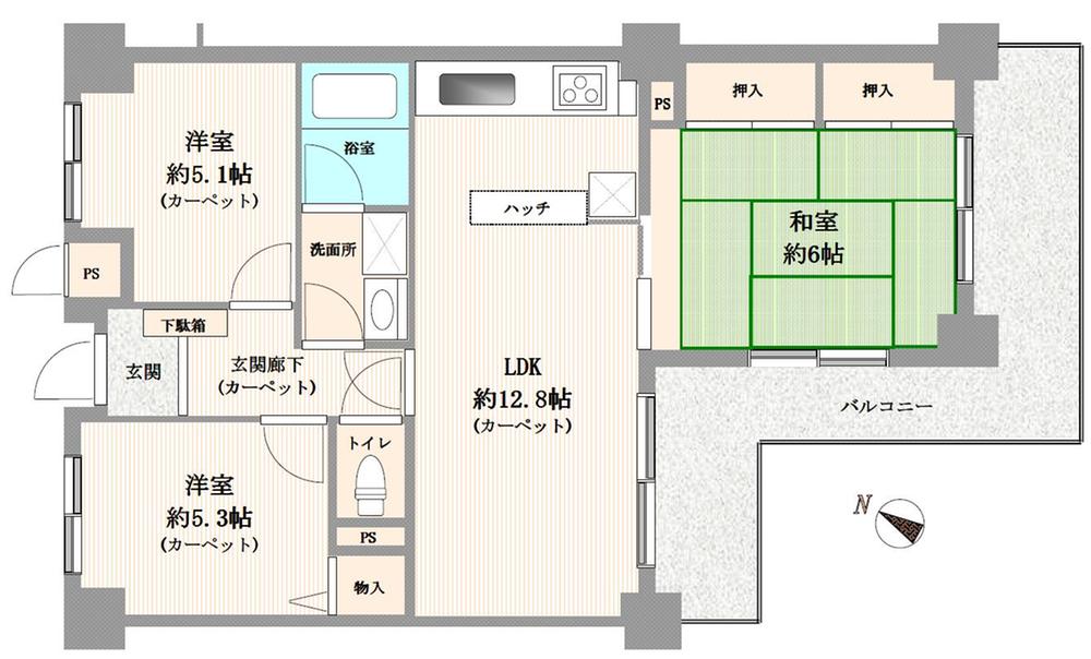 Floor plan. 3LDK, Price 15.8 million yen, Occupied area 66.69 sq m , Balcony area 15.33 sq m