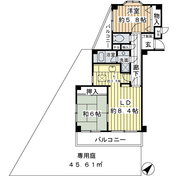 Floor plan. 2LDK, Price 19.3 million yen, Footprint 58.9 sq m , Balcony area 10.83 sq m