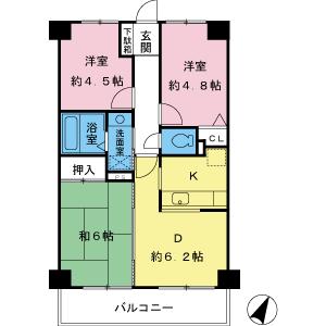 Floor plan. 3DK, Price 14 million yen, Occupied area 52.43 sq m , Balcony area 7.08 sq m