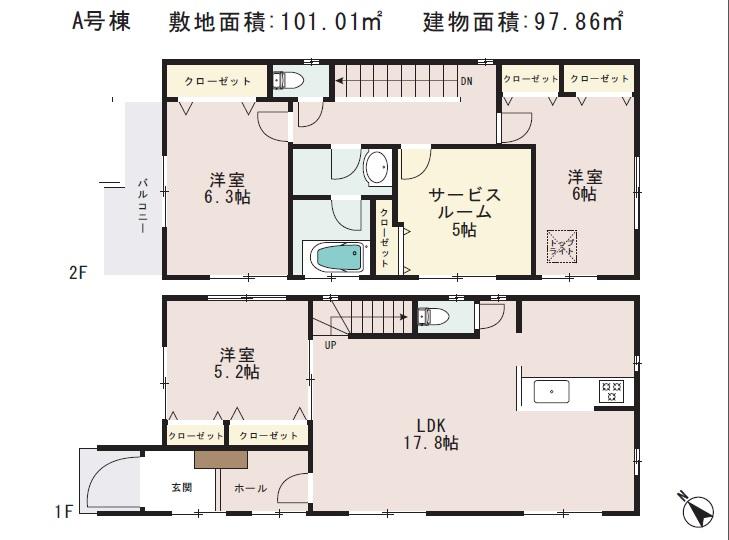 Floor plan. (A), Price 41,800,000 yen, 4LDK, Land area 101.01 sq m , Building area 97.86 sq m