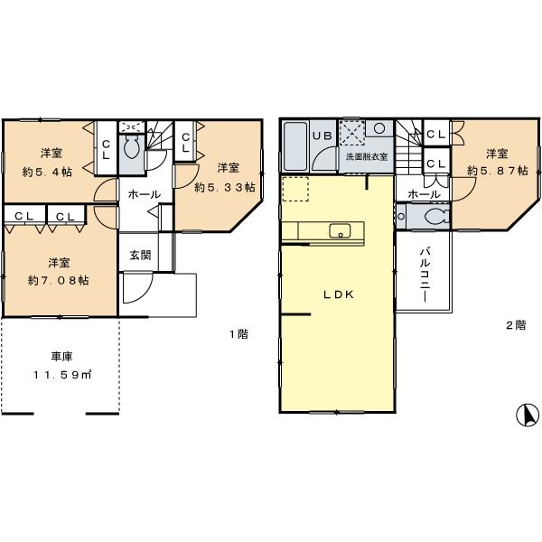 Floor plan. (B Building), Price 37,800,000 yen, 4LDK, Land area 92.59 sq m , Building area 104.33 sq m