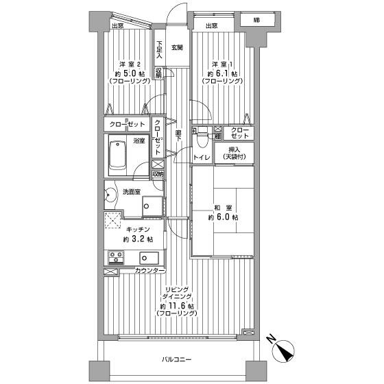 Floor plan. 3LDK, Price 28.5 million yen, Footprint 74.4 sq m , Balcony area 11.1 sq m