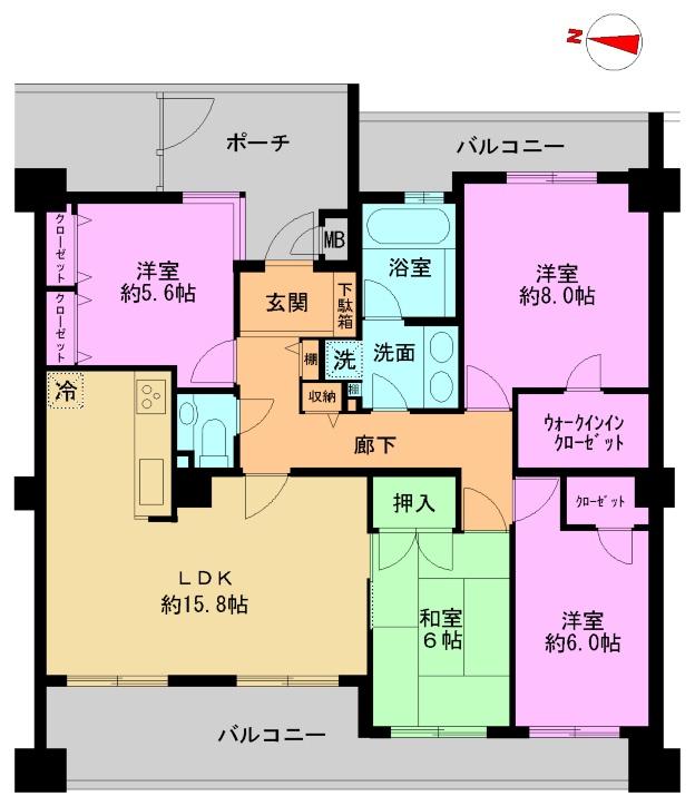 Floor plan. 4LDK, Price 27,800,000 yen, Occupied area 95.53 sq m , Balcony area 20.69 sq m