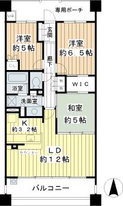Floor plan. 3LDK, Price 34,800,000 yen, Footprint 70.4 sq m , Balcony area 12.8 sq m