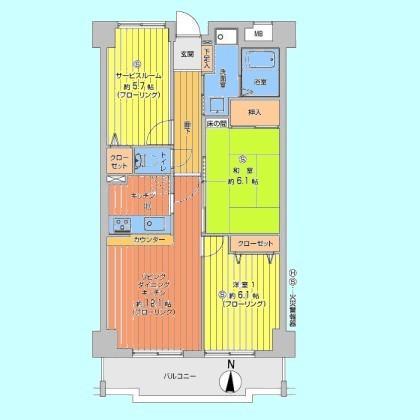 Floor plan. 3LDK, Price 19,400,000 yen, Occupied area 65.32 sq m , Balcony area 8.34 sq m