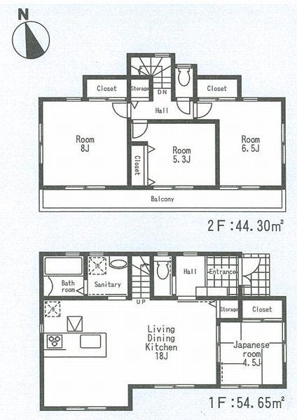 Floor plan. (A Building), Price 51,800,000 yen, 4LDK, Land area 124.14 sq m , Building area 98.95 sq m