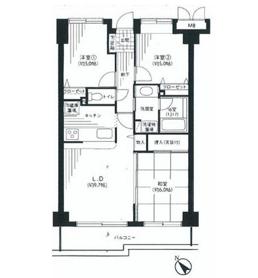 Floor plan. 3LDK, Price 20,900,000 yen, Occupied area 63.62 sq m , Balcony area 8.49 sq m