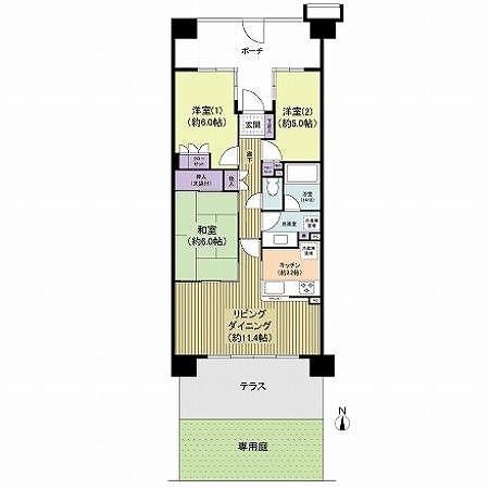 Floor plan. 3LDK, Price 36,800,000 yen, Occupied area 68.55 sq m , Balcony area 13.8 sq m