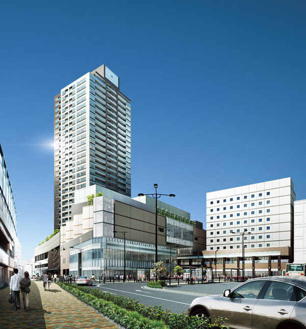 Features of the building.  [Exterior - Rendering] JR "Tsurumi" station 1 minute walk ・ In the vast redevelopment area, The ground 31 floor tower apartment birth. To Tokyo 19 minutes ・ And 9 minutes of access to Yokohama, There there is worth irreplaceable you can enjoy future at the same time due to urban redevelopment project. (Exterior CG)