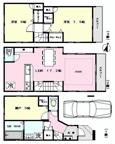 Floor plan. (B Building), Price 33,300,000 yen, 2LDK+S, Land area 56.25 sq m , Building area 92.76 sq m