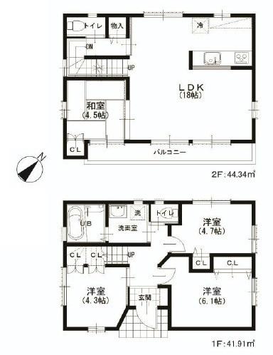 Floor plan. 41,958,000 yen, 4LDK, Land area 74.49 sq m , Building area 90.3 sq m