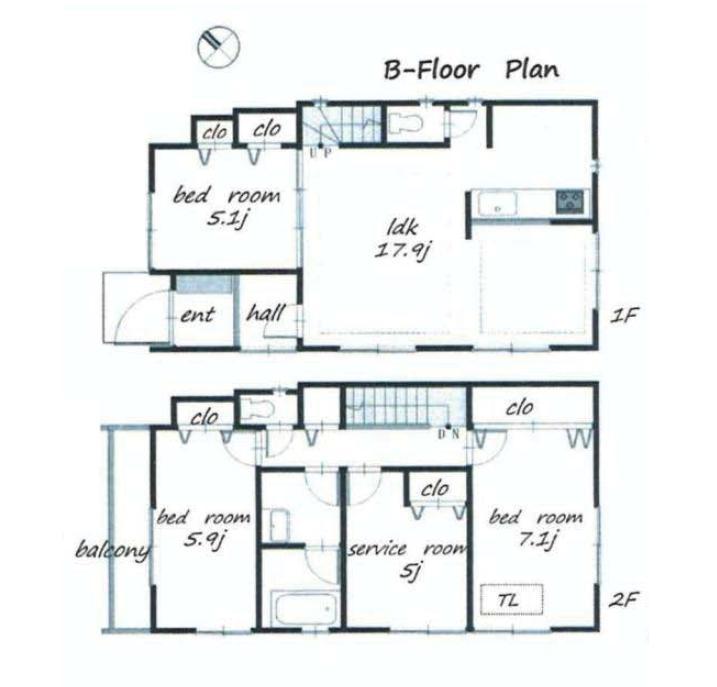 Floor plan. (B Building), Price 41,800,000 yen, 3LDK+S, Land area 101.06 sq m , Building area 96.85 sq m