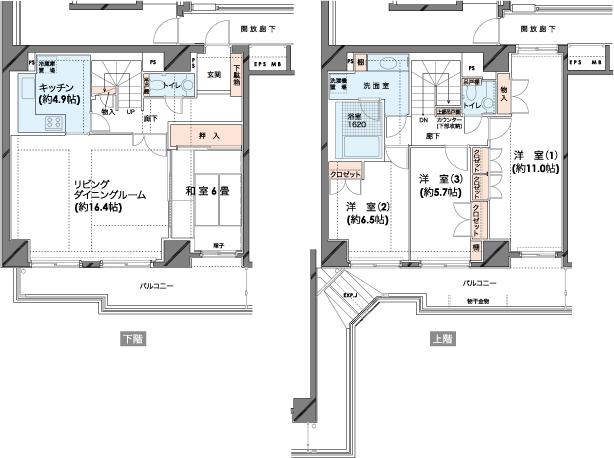 Floor plan. 4LDK, Price 38,780,000 yen, Footprint 130.28 sq m , Balcony area 34.16 sq m