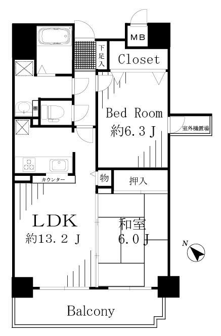 Floor plan. 2LDK, Price 23.8 million yen, Occupied area 59.44 sq m , Balcony area 15.55 sq m