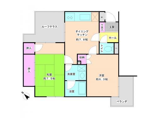 Floor plan. 2DK, Price 11.8 million yen, Footprint 48.2 sq m , Balcony area 9.49 sq m