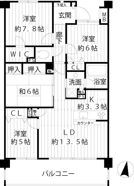 Floor plan. 4LDK, Price 32,800,000 yen, Occupied area 90.15 sq m , Balcony area 15.52 sq m spacious 4LDK