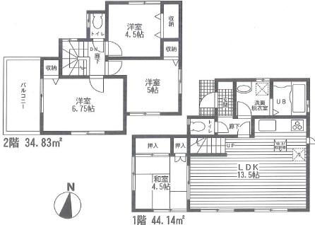 Floor plan. 39,800,000 yen, 4LDK, Land area 99.16 sq m , Building area 78.97 sq m 4LDK Two-story
