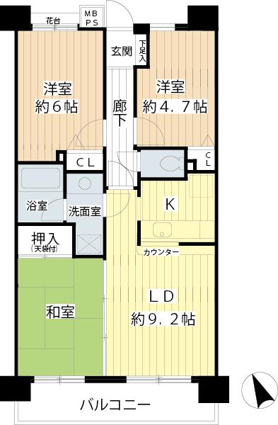 Floor plan. 3LDK, Price 28.8 million yen, Footprint 61.2 sq m , Balcony area 8.4 sq m