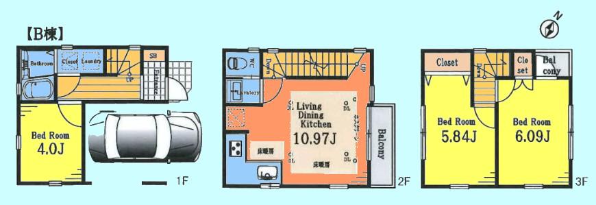 Floor plan. (B Building), Price 27,800,000 yen, 3LDK, Land area 41.74 sq m , Building area 75.08 sq m