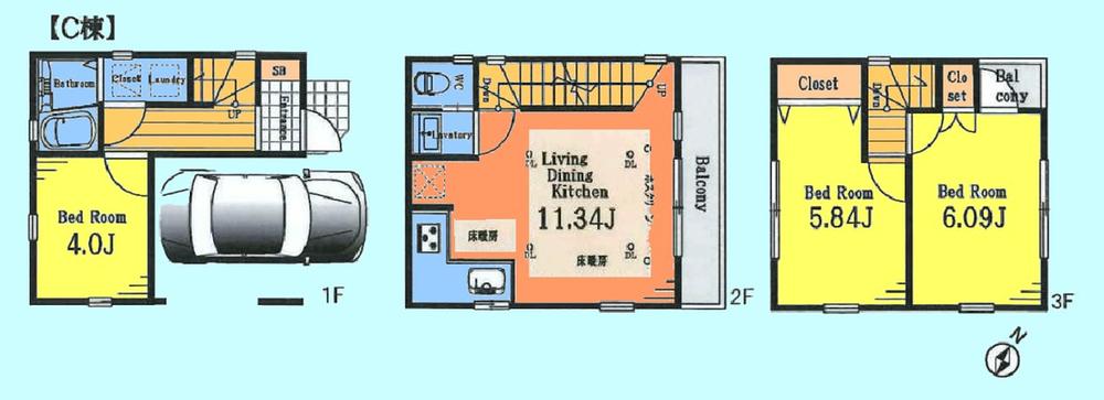 Floor plan. (C Building), Price 27,800,000 yen, 3LDK, Land area 41.74 sq m , Building area 76.3 sq m