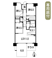 Floor: 3LDK + OL + T + PG + BW, the occupied area: 68.26 sq m