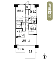Floor: 3LDK + OL + T + PG + BW, the area occupied: 68.4 sq m