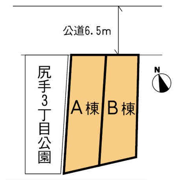 The entire compartment Figure. Front road is wide and 6.5m, Shitte is a location that is a sense of open adjacent to the 3-chome Park.