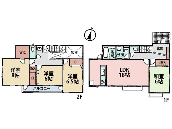 Floor plan. 44,800,000 yen, 4LDK, Land area 151.44 sq m , Wide entrance with a building area of ​​111.89 sq m atrium! There are also basin corner on the second floor.