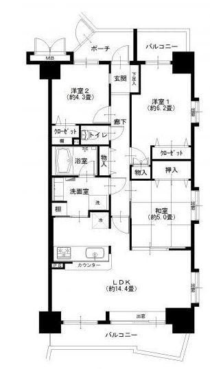 Floor plan. 3LDK, Price 36,900,000 yen, Occupied area 68.97 sq m , Balcony area 11.92 sq m easy-to-use floor plan