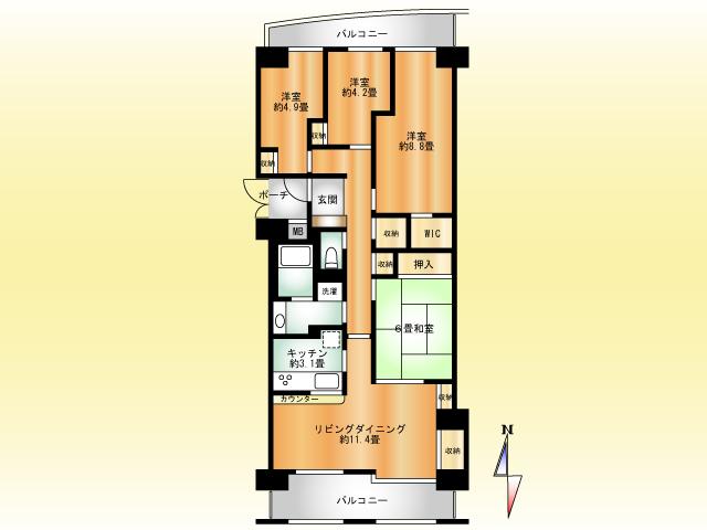 Floor plan. 4LDK, Price 39,800,000 yen, Occupied area 91.03 sq m , 4LDK of balcony area 16.51 sq m room ~ 91.03 sq m (center line of wall area)  ☆ With TES floor heating in the living room!  ☆ House cleaned!  ☆ Cross re-covered settled!
