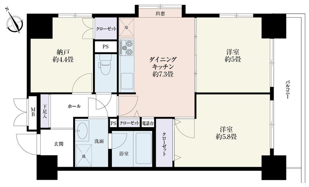 Floor plan. 2DK + S (storeroom), Price 23.5 million yen, Occupied area 51.45 sq m , Balcony area 6.6 sq m
