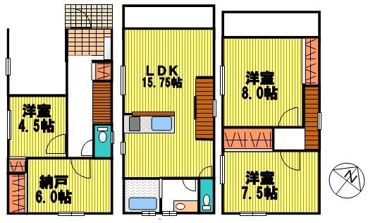 Floor plan. (Building 2), Price 43,800,000 yen, 3LDK+S, Land area 65.35 sq m , Building area 110.12 sq m