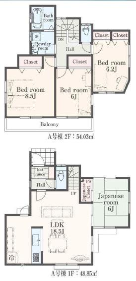 Floor plan. (A Building), Price 46,800,000 yen, 4LDK, Land area 129.73 sq m , Building area 102.88 sq m
