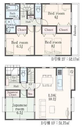 Floor plan. (D Building), Price 45,800,000 yen, 4LDK, Land area 108.98 sq m , Building area 103.92 sq m