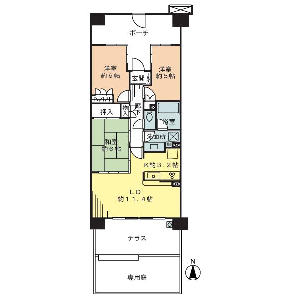 Floor plan. 3LDK, Price 36,800,000 yen, You with a terrace and private garden of the occupied area 68.55 sq m total of about 30 sq m.