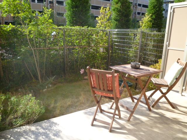 Garden. Private garden + is a terrace. About is 30 sq m there is a clear space. Since the planting also there is a height, Glance also not worried.